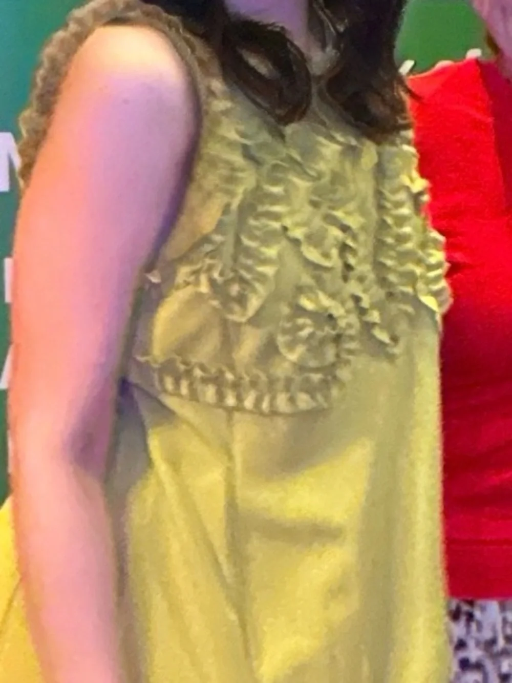 Hope & Honey Chartreuse Yellow Ruffle Collar Sleeveless Dress.